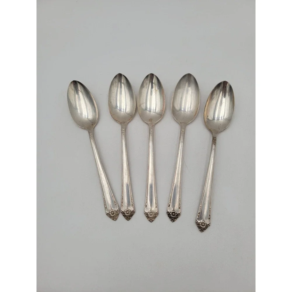 Rogers & Bro silverplate flatware Starlight 5 Teaspoons 1950's Vtg Tea Spoons